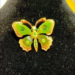 Joan Rivers Green & Gold Butterfly Brooch